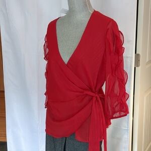Elegant Red Wrap Top